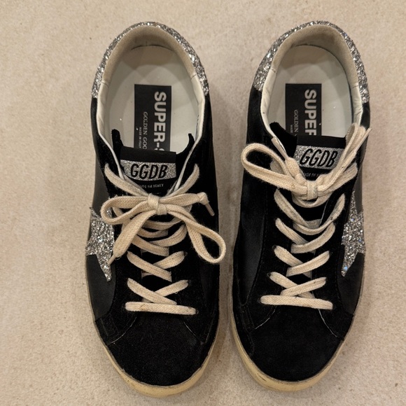 Golden Goose Black and Glitter Silver Sneakers - Picture 1 of 5